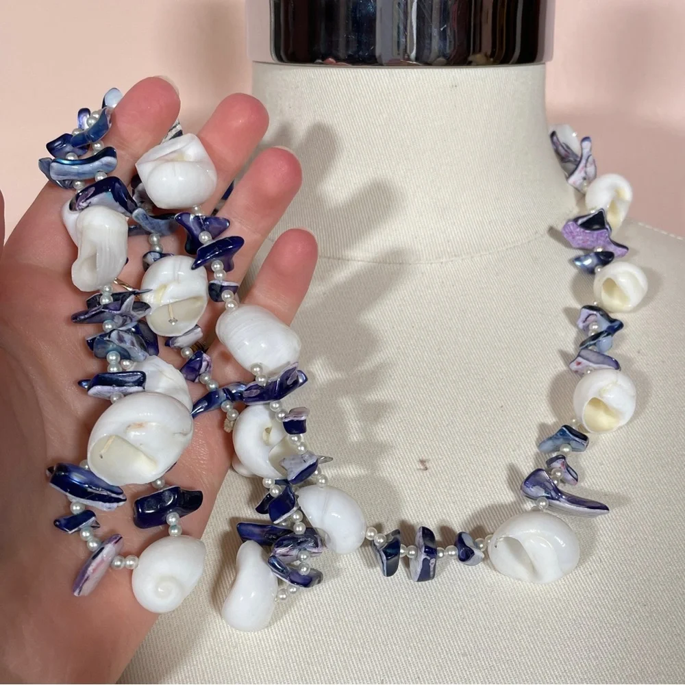 Vintage Real SHELL & Real PEARL Mermaid Core Summer Beach Tropical Boho Necklace